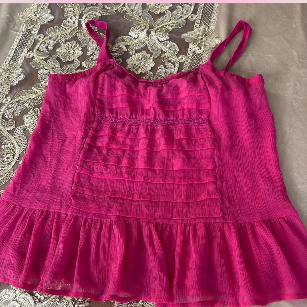 American Eagle Outfitters Pink Pleated Ruffled Camisole Size M‎